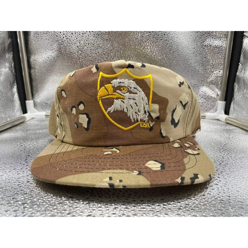 Unbranded Snapback Hat Mens OSFM Tan Chocolate Chip Camo Eagle USA Military